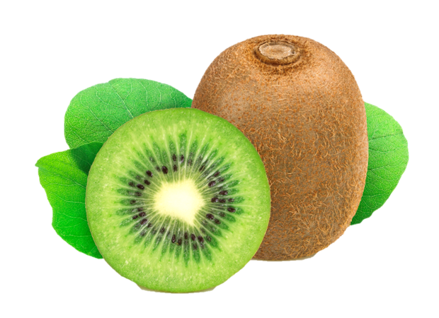 Kiwi entier et une tranche avec des feuilles vertes